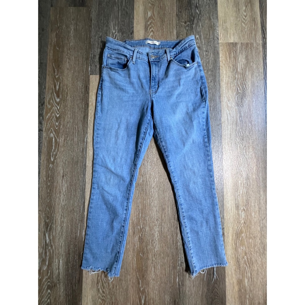 Levi's Classic Mid‎ Rise Skinny Women 12 Blue Good Raw Hem Frayed Denim Jeans